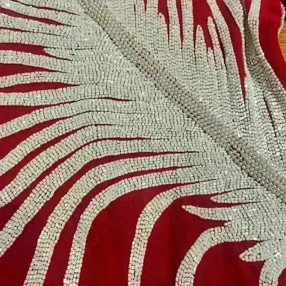 Vtg Norman’s Atlanta Glass Beaded Asymetrical Zig Zag Top Size Med Silk Art Deco - Picture 11 of 12